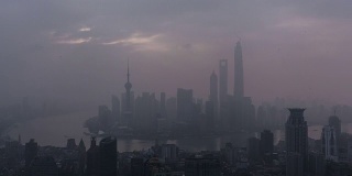 上海城市景观，日出，延时拍摄，4k