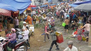 越南河内繁忙而混乱的食品市场视频素材模板下载