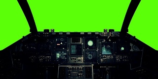 飞船驾驶舱在一个飞行员的观点在一个绿色屏幕背景
