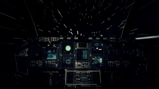 以光速在太空中旅行的飞行员视角中的宇宙飞船座舱视频素材模板下载