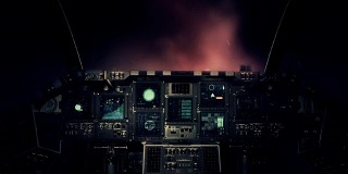 从飞行员的角度看，宇宙飞船驾驶舱在太空中通过烟雾气体快速飞行