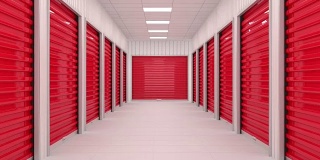 走廊里满是带有红色门和壁板的储物单元。