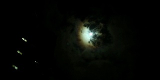 快速移动的云洒下月亮和建筑光(10月18日在台湾)
