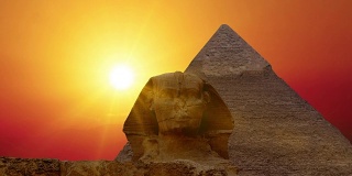 间隔拍摄。胡夫和斯芬克斯金字塔上的日出。吉萨埃及。v.4