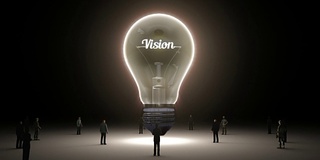 把“Vision”打错在灯泡上，周围的商人