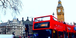 伦敦，大本钟，双层巴士