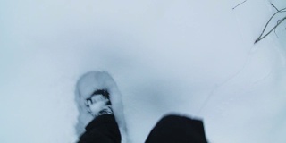 《穿雪鞋走在小路上的人》