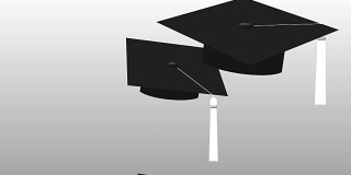 黑色的毕业生帽与白色流苏抛在空中的动画