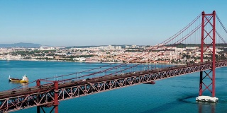 葡萄牙里斯本de Abril大桥上的交通状况