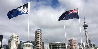 新西兰国旗和银蕨旗在奥克兰新西兰