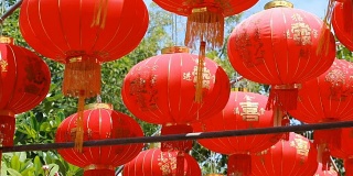 中国红灯笼的高清镜头，为庆祝春节，日倍