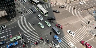 十字路口的延时鸟瞰图/上海，中国