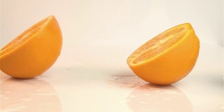三个橙子掉落的慢动作视频