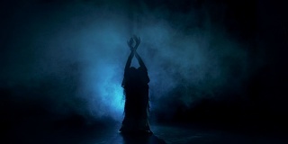 脱衣舞女开始在黑暗中跳舞，阴影，烟雾，剪影