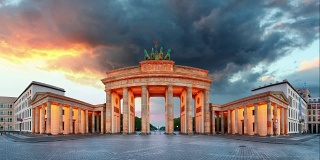 勃兰登堡门全景，柏林-时间流逝，德国。