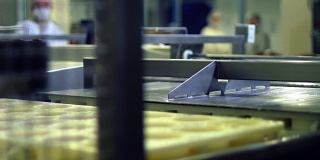 食品厂的机器。乳品厂用于生产食品的工业设备。食品生产线。乳制品生产设备。生产的奶酪。现代食品工厂
