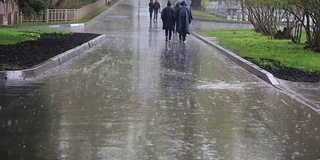 莫斯科街道上的行人在雨中行走