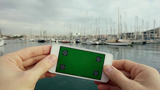 Green Screen Rotate Smart Phone Yachts in Harbour