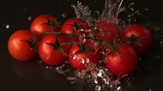 水浇在葡萄藤樱桃番茄上视频素材模板下载