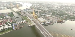 泰国首都曼谷普密蓬大桥鸟瞰图