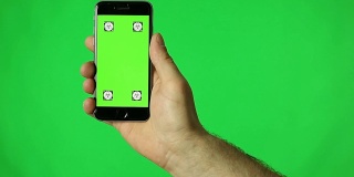 智能手机触摸屏在绿色屏幕上点击、滑动和展开手势
