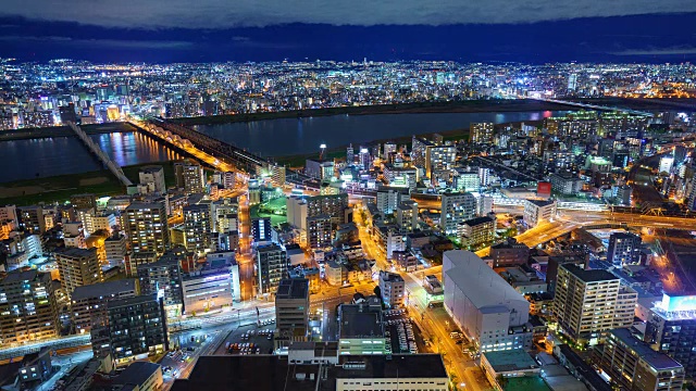 日本大阪市夜晚的时间流逝