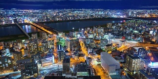 日本大阪市夜晚的时间流逝