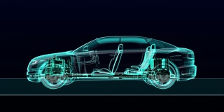 汽车技术。轴系，发动机，内饰。x射线侧视图。