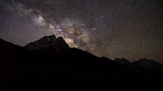 尼泊尔喜马拉雅山脉上的银河系天文学。Nuptse山，Everest山和Ama Dablam山。视频素材模板下载