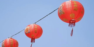 中国古老的红灯笼和蓝天