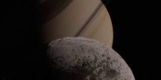 土卫八卫星与土星凌日的巨大视角的特写