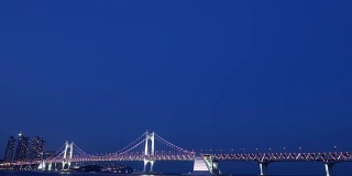 时间流逝，背景，韩国釜山的光安大桥从夜晚到夜晚
