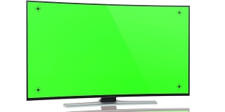 超高清智能电视与弯曲绿色屏幕上的白色