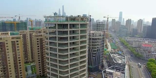以上海外滩为背景的建筑工地鸟瞰图