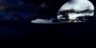 塞斯纳飞机在满月的云层上巡航