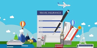 全球旅游、旅游保险。机票。演示动画