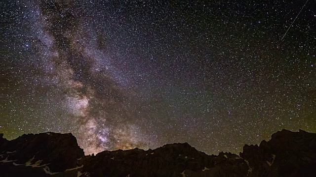 这是在意大利阿尔卑斯山的高海拔地区拍摄的壮观的银河和星空。时间流逝的视频。