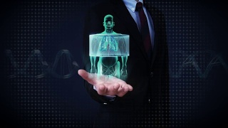 商人张开手掌，扫描身体。人肺，肺部诊断，x光片。视频素材模板下载