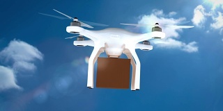 数字图像的无人机是抱着一个纸箱和飞行