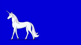 童话的独角兽。经典迪士尼风格的动画在色度键蓝屏。视频素材模板下载