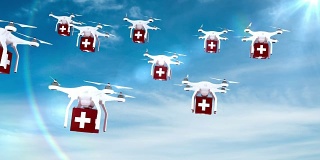 无人机拿着药箱飞行的数字图像
