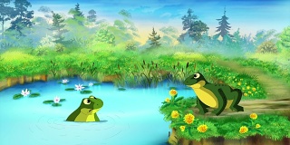 池塘边的绿色青蛙