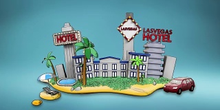 拉斯瓦加斯假日酒店，图标，赌场，游泳，城市旅游。插图