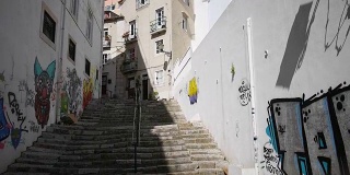 垂直平移拍摄的典型街道在里斯本