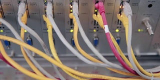 数据中心。现代网络设备-电缆和布线连接服务器