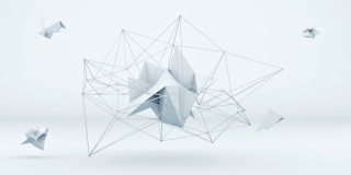 未来多边形3D形状在白色工作室。循环