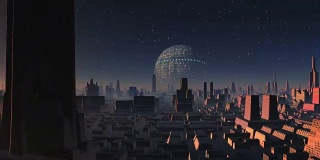 巨大的UFO在外星城市上空