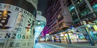 中国香港夜轻轨车站4k时间推移