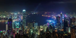 中国夜灯香港城市湾圆形屋顶全景4k时间流逝