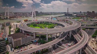 阳光阴影天空交通立交桥路从上海4k时间流逝视频素材模板下载